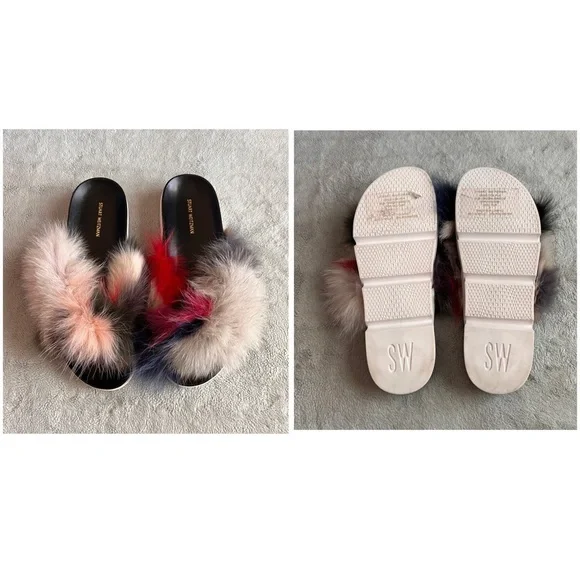 Stuart Weitzman Sublime Flat Fox Fur Leather Slide Sandal Carnival Furmania 8.5 - Picture 3 of 15